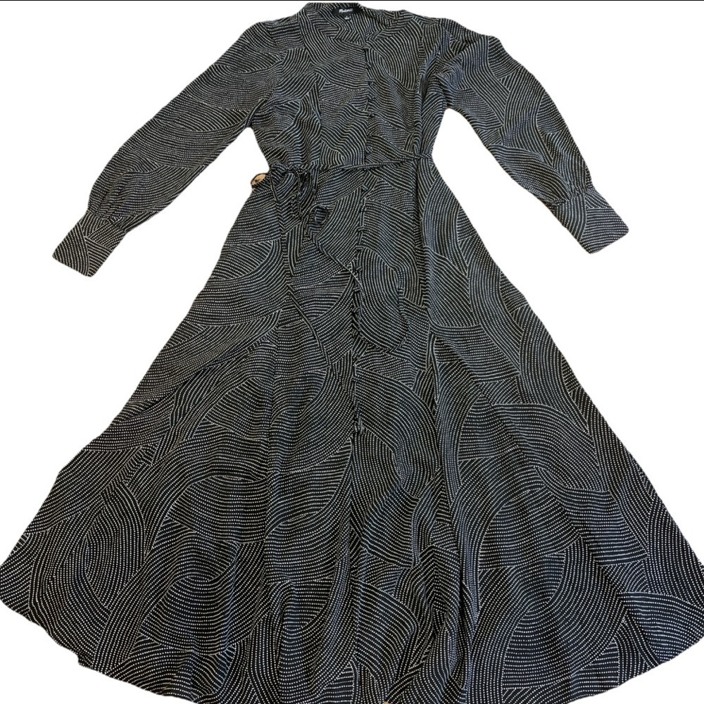 Madewell Tie Waist Midi Dress Black Dot Small Fit Flare Button Front Academia - Picture 9 of 10